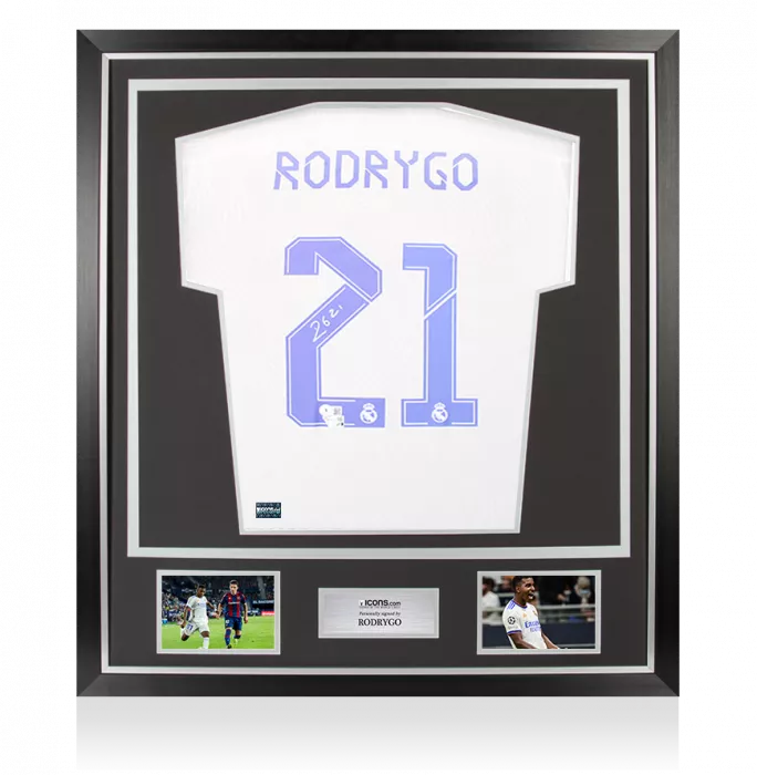 icons Rodrygo Back Signed Real Madrid CF 2021-22 Home Shirt In Classic Frame