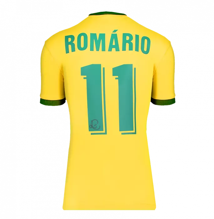 Icons Romario Back Signed Brazil 1970 Retro T-Shirt In Hero Frame: Option 1