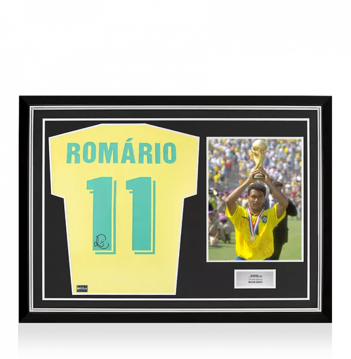 icons Romario Back Signed Brazil 1970 Retro T-Shirt In Hero Frame: Option 1