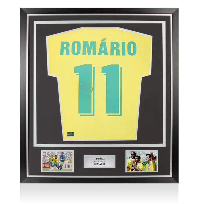 icons Romario Back Signed Brazil Retro Home Shirt In Classic Frame