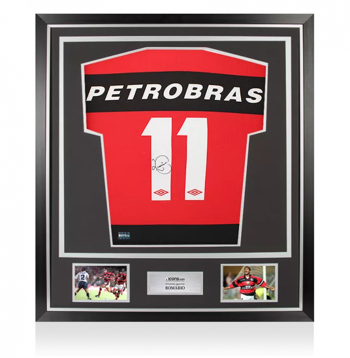 icons Romario Back Signed CR Flamengo 1999 Home Shirt In Classic Frame