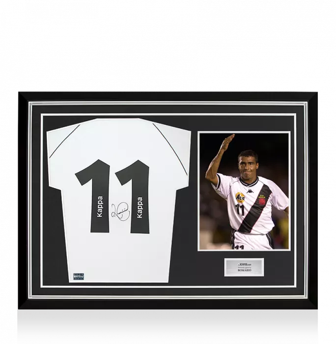 icons Romario Back Signed Vasco da Gama Retro Shirt In Hero Frame: Option 1