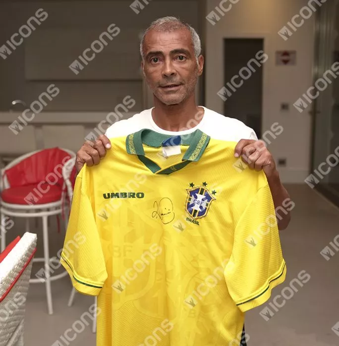 Icons Romario Front Signed Brazil 1994 Home Shirt In Hero Frame: Option 1