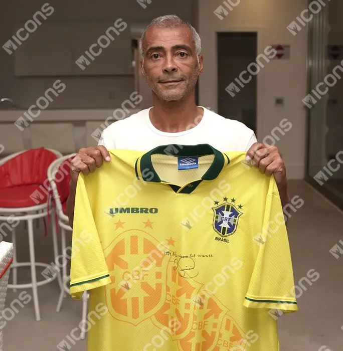 Icons Romario Front Signed Brazil 1996 Home Shirt - "1994 World Cup Winner" Inscription In Classic Frame