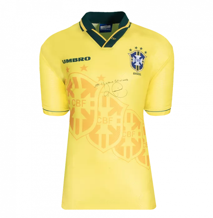 Icons Romario Front Signed Brazil 1996 Home Shirt - "1994 World Cup Winner" Inscription In Hero Frame: Option 1