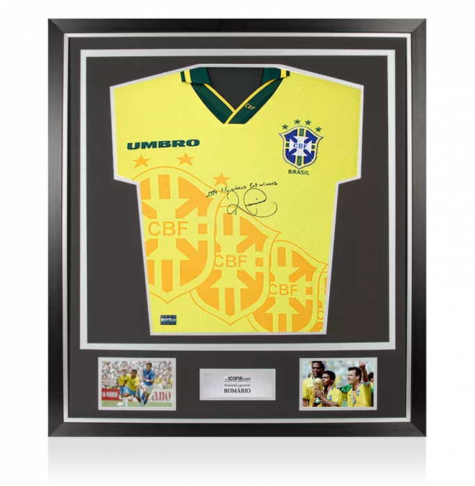 icons Romario Front Signed Brazil 1996 Home Shirt - "1994 World Cup Winner" Inscription In Classic Frame