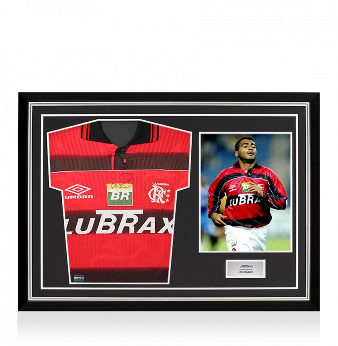 icons Romario Front Signed CR Flamengo 1998 Home Shirt In Hero Frame: Option 1