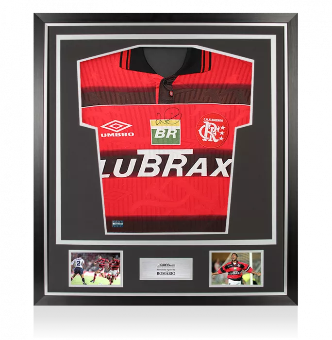icons Romario Front Signed CR Flamengo 1998 Home Shirt In Classic Frame