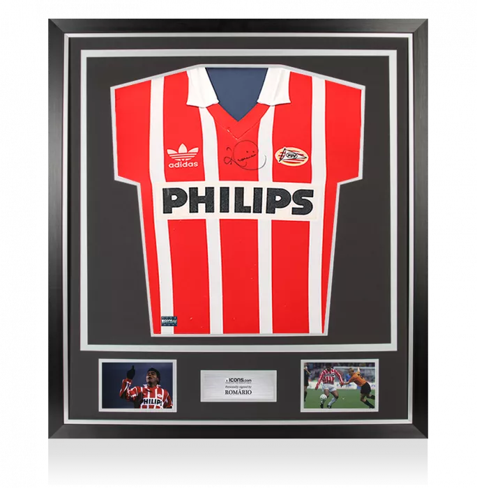 icons Romario Front Signed PSV Eindhoven 1992-94 Home Shirt In Classic Frame