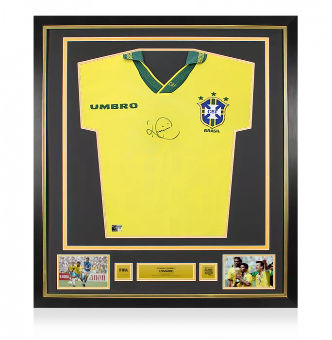 icons Romario Official 1994 FIFA World Cup™ Front Signed and Framed Brazil 1994 Home Shirt