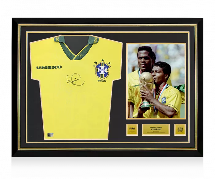 icons Romario Official 1994 FIFA World Cup™ Front Signed and Hero Framed Brazil 1994 Home Shirt