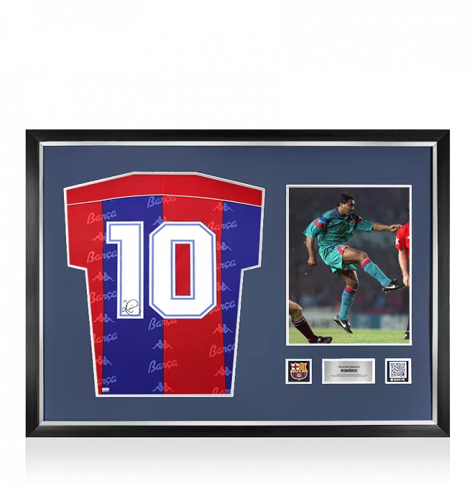 icons Romario Official FC Barcelona Back Signed and Framed 1992-95 Home Shirt with Fan Style Numbers