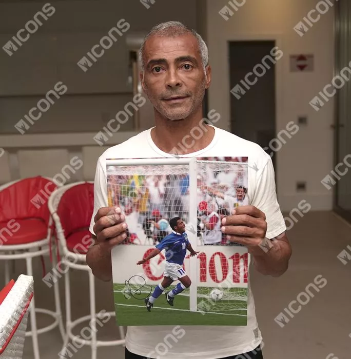Icons Romario Signed Brazil Photo In Black Wooden Frame: 1994 FIFA World Cup Quarter Final Goal V Netherlands