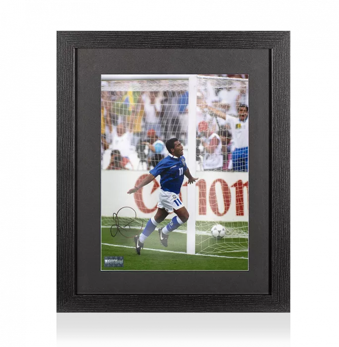 icons Romario Signed Brazil Photo In Black Wooden Frame: 1994 FIFA World Cup Quarter Final Goal v Netherlands