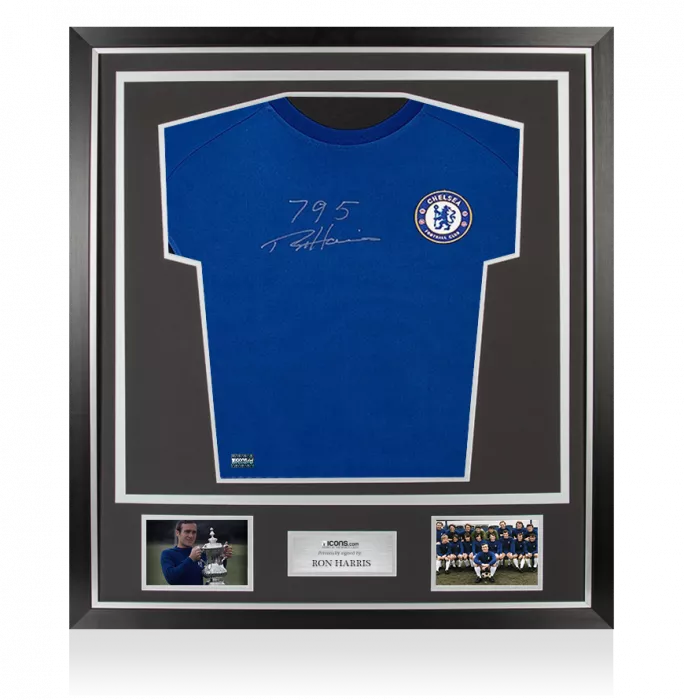 icons Ron 'Chopper' Harris Front Signed Chelsea Shirt: 795 Appearances Edition In Classic Frame
