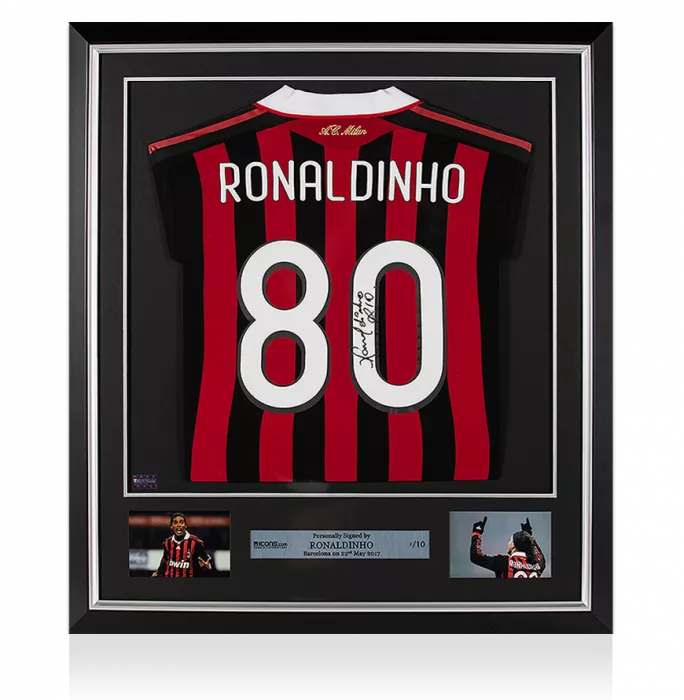 icons Ronaldinho Back Signed and Framed AC Milan 2009-10 Home Shirt