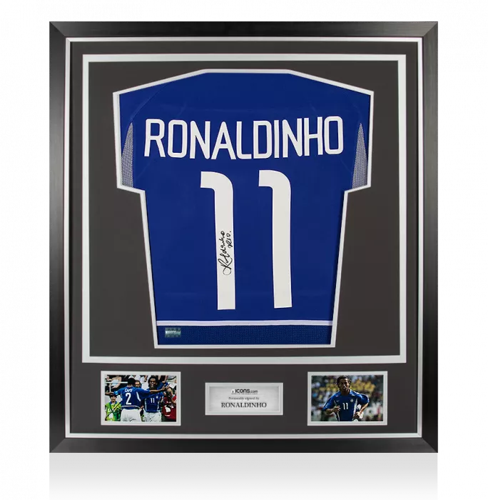 icons Ronaldinho Back Signed Brazil 2002 Away Shirt In Classic Frame
