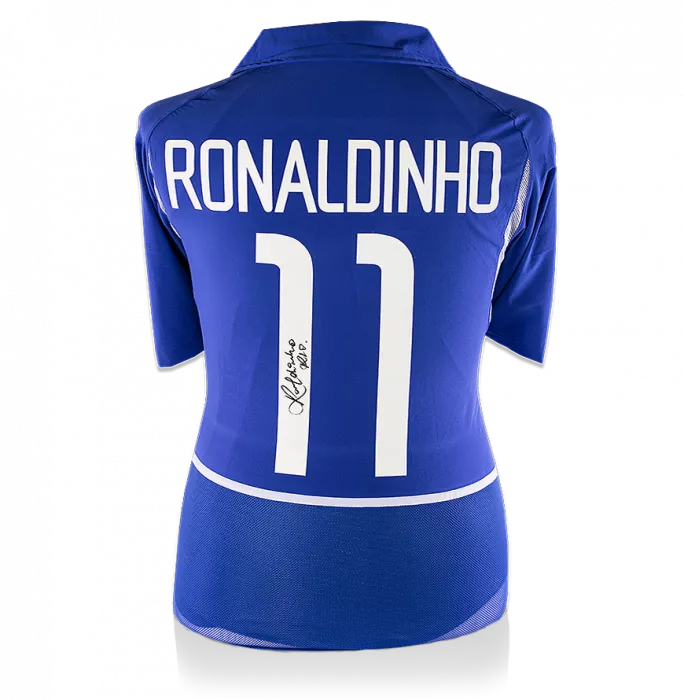 icons Ronaldinho Back Signed Brazil 2002 Away Shirt