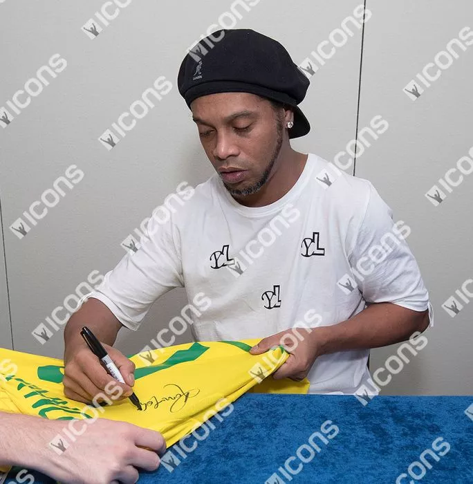 Icons Ronaldinho Back Signed Brazil 2002 Home Shirt