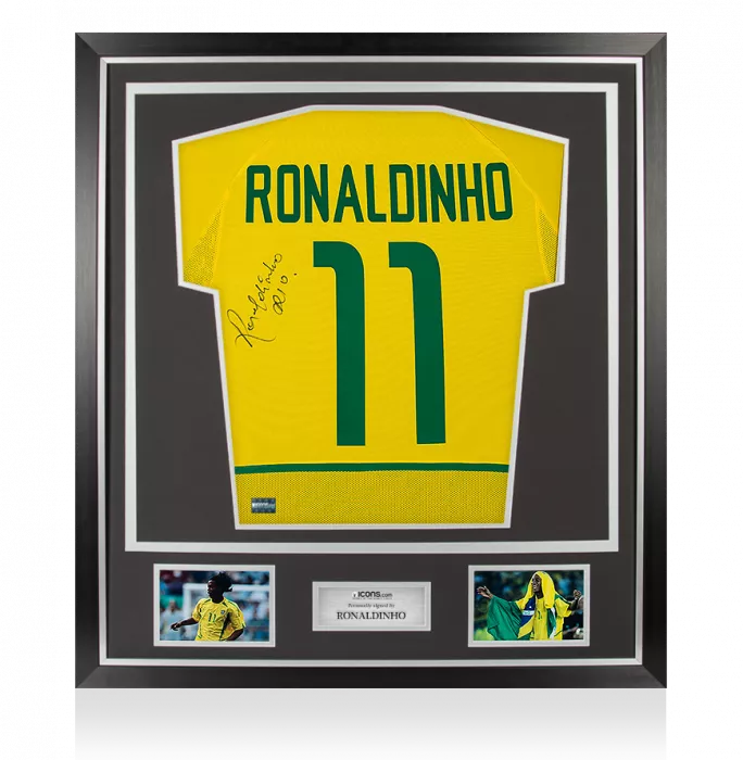 icons Ronaldinho Back Signed Brazil 2002 Home Shirt In Classic Frame