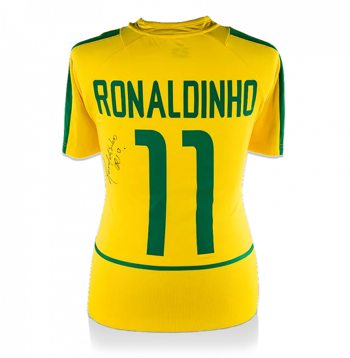 icons Ronaldinho Back Signed Brazil 2002 Home Shirt
