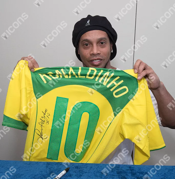 Icons Ronaldinho Back Signed Brazil 2004 Home Shirt