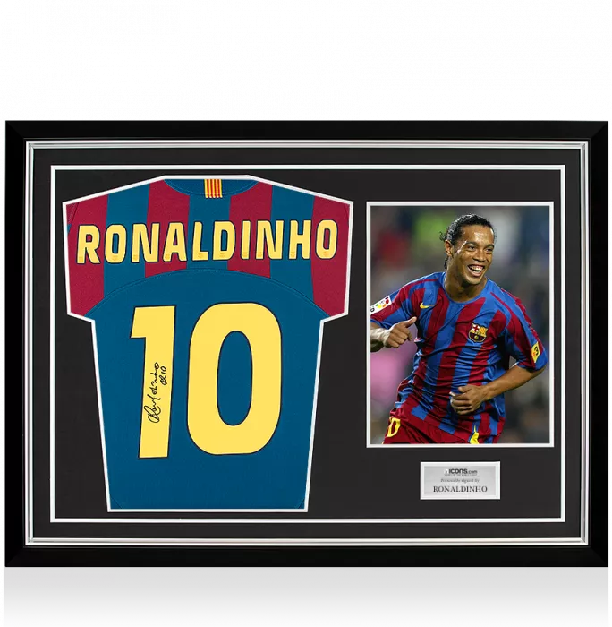 Icons Ronaldinho Back Signed FC Barcelona 2005-06 Home Shirt In Hero Frame: Option 2