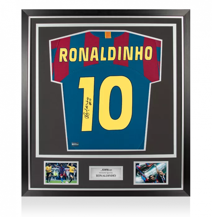 Icons Ronaldinho Back Signed FC Barcelona 2005-06 Home Shirt In Classic Frame