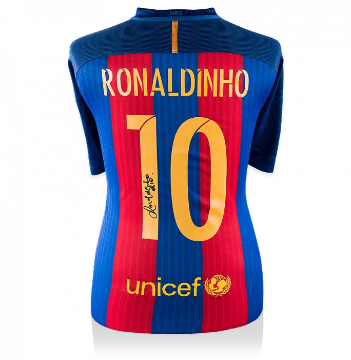icons Ronaldinho Back Signed Modern Barcelona Home Shirt With Fan Style Numbers