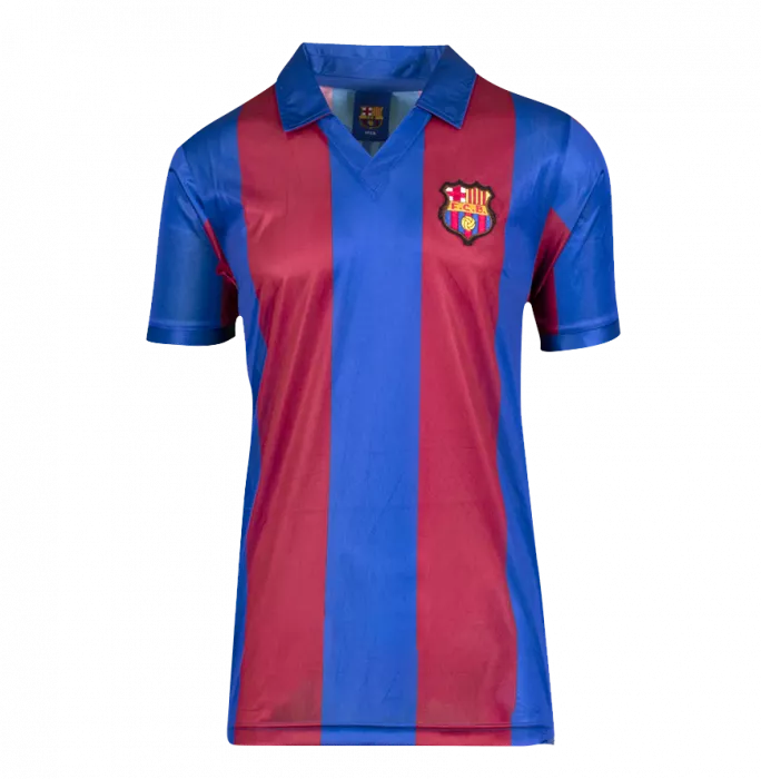 Icons Ronaldinho Back Signed Retro FC Barcelona Home Shirt With Fan Style Numbers: Signed In Silver