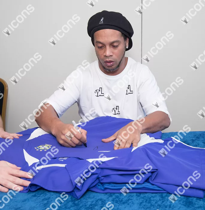 Icons Ronaldinho Front Signed Brazil 2002 Away Shirt