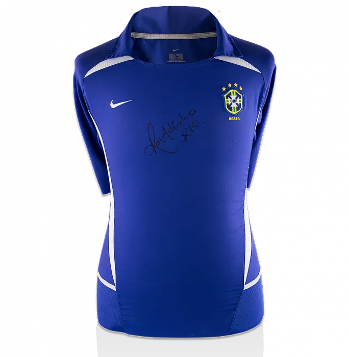 icons Ronaldinho Front Signed Brazil 2002 Away Shirt