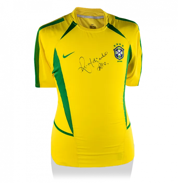 icons Ronaldinho Front Signed Brazil 2002 Home Shirt