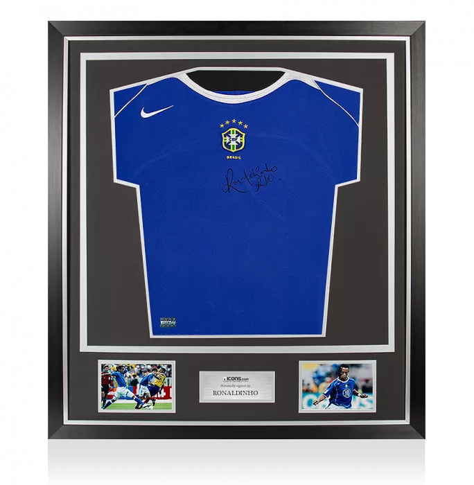 icons Ronaldinho Front Signed Brazil 2004 Away Shirt In Classic Frame