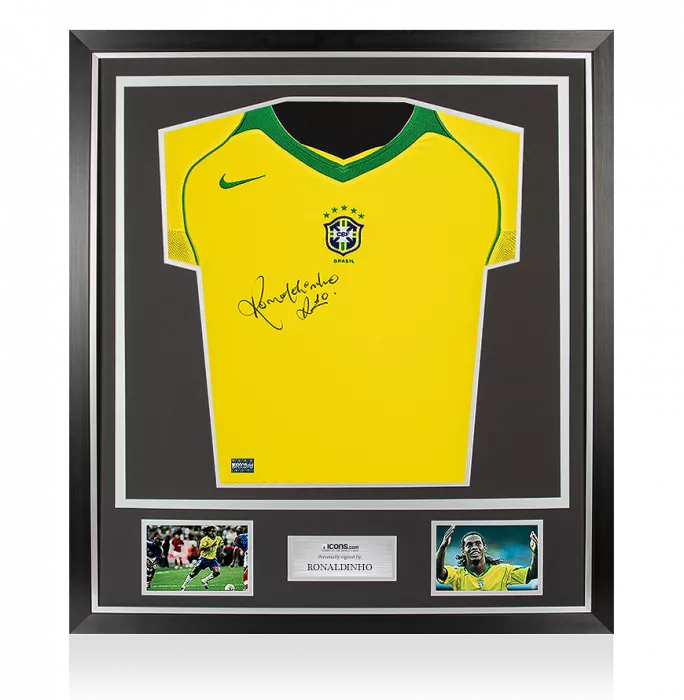 icons Ronaldinho Front Signed Brazil 2004 Home Shirt In Classic Frame