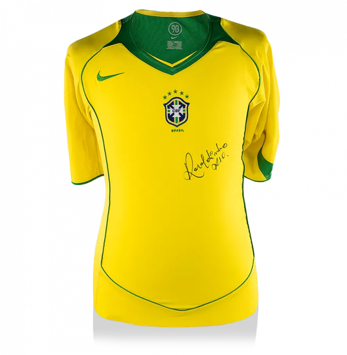 icons Ronaldinho Front Signed Brazil 2004 Home Shirt