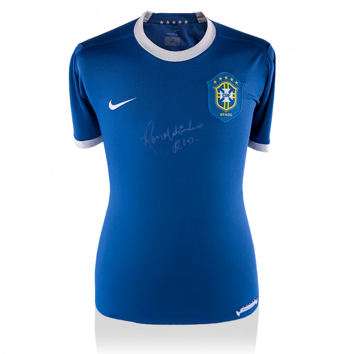 icons Ronaldinho Front Signed Brazil 2006 Away Shirt In Silver