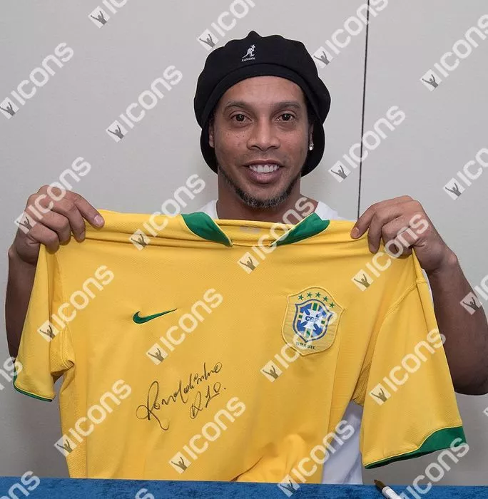 Icons Ronaldinho Front Signed Brazil 2006 Home Shirt