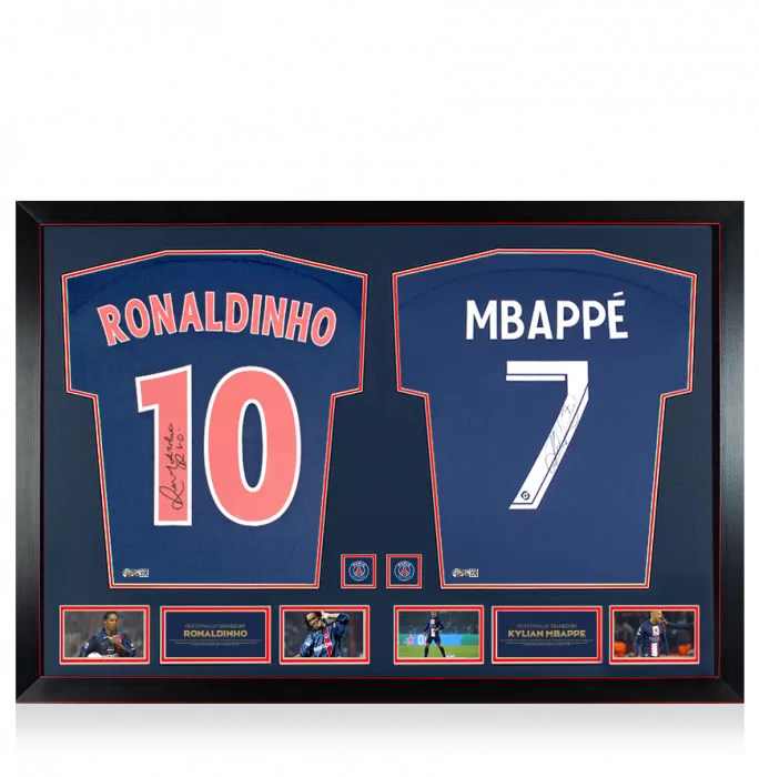 Icons Ronaldinho & Kylian Mbappe Signed Shirts In Official Paris Saint-Germain Dual Frame