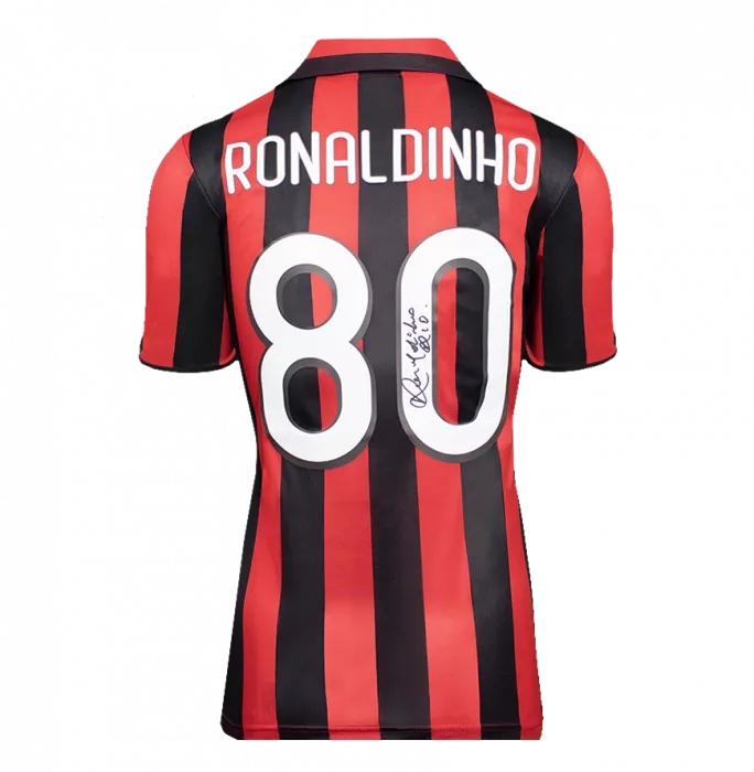Icons Ronaldinho Official AC Milan Back Signed And Framed Retro Shirt
