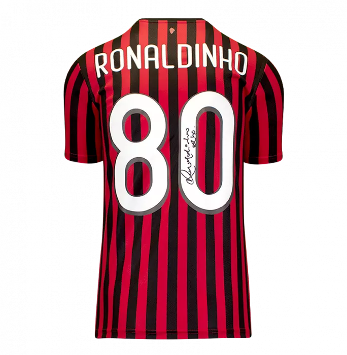 Icons Ronaldinho Official AC Milan Back Signed And Framed Modern Home Shirt With Fan Style Numbers