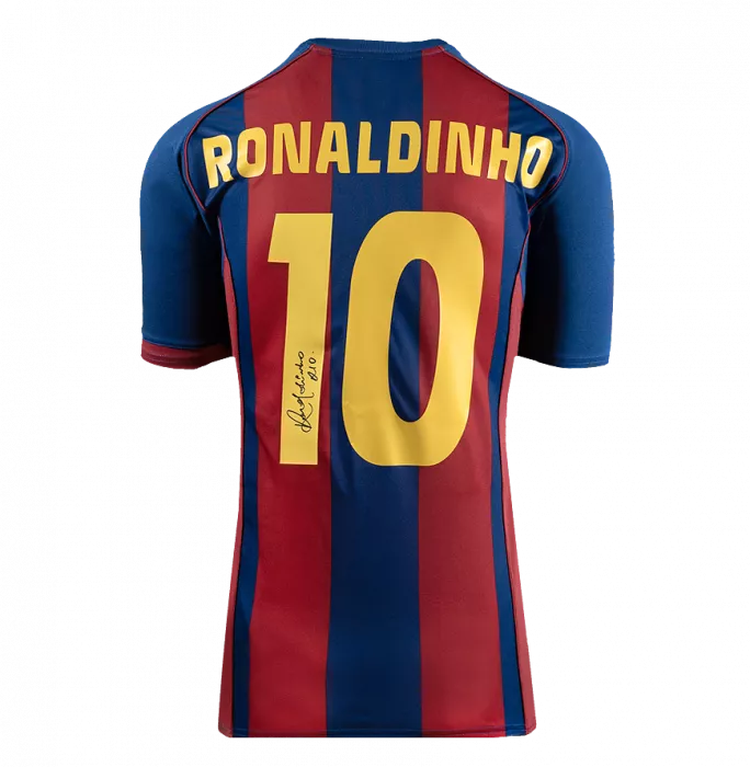 Icons Ronaldinho Official FC Barcelona Back Signed And Framed 2004-05 Home Shirt