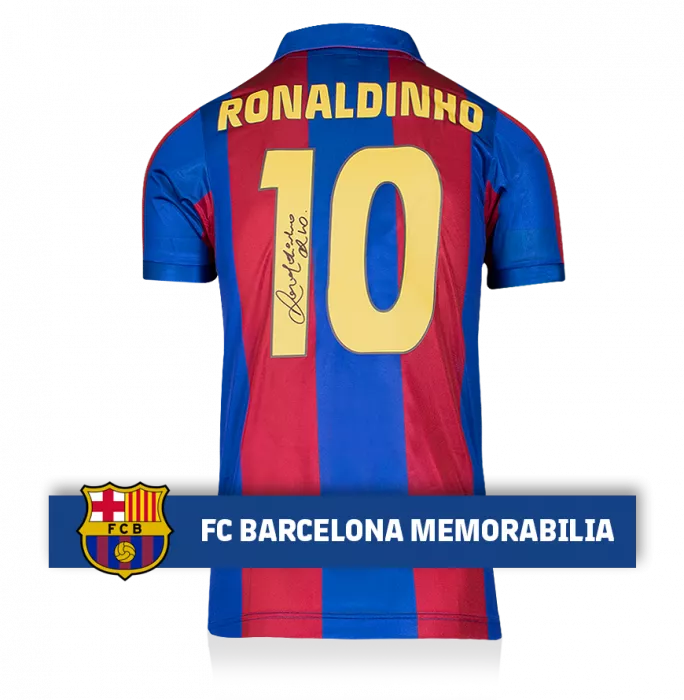 icons Ronaldinho Official FC Barcelona Back Signed Retro Home Shirt With Fan Style Numbers