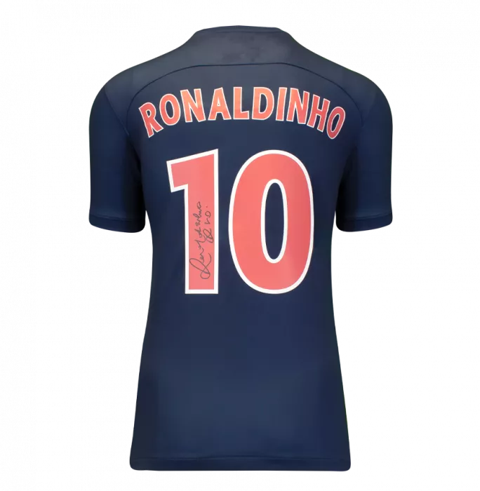 Icons Ronaldinho Official Paris Saint-Germain Back Signed And Framed Modern Home Shirt With Fan Style Numbers: Number 10 Edition
