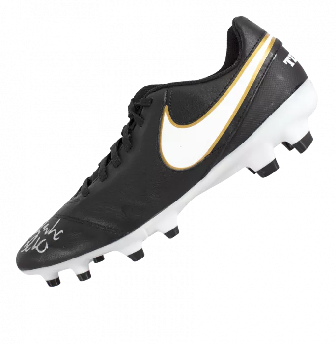 Icons Ronaldinho Official Paris Saint-Germain Signed Black Nike Tiempo Boot In Acrylic Case