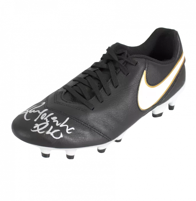 Icons Ronaldinho Official Paris Saint-Germain Signed Black Nike Tiempo Boot In Acrylic Case