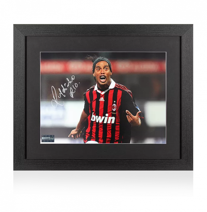 Icons Ronaldinho Signed AC Milan Photo In Black Wooden Frame