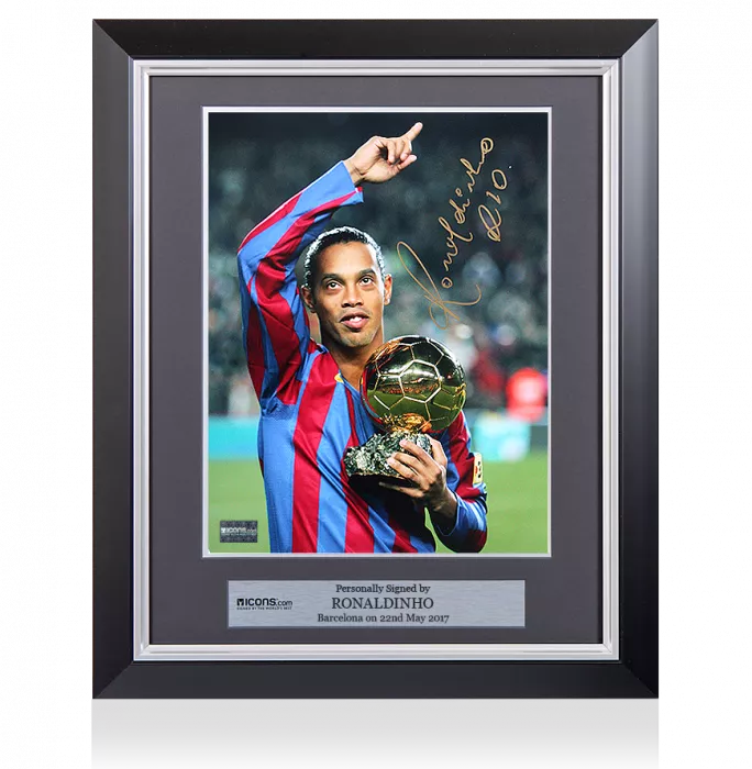 Icons Ronaldinho Signed And Framed Barcelona Photo: 2005 Ballon D'Or Winner