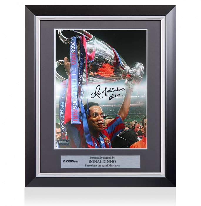 icons Ronaldinho Signed and Framed Barcelona Photo: 2006 UEFA Champions League Winner