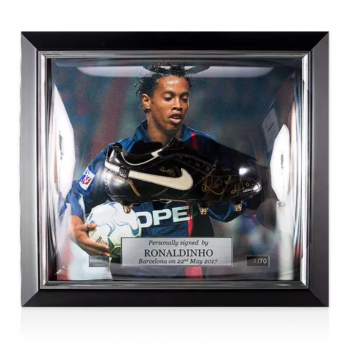 icons Ronaldinho Signed and Paris Saint-Germain Framed Black Nike Ronaldinho Boot